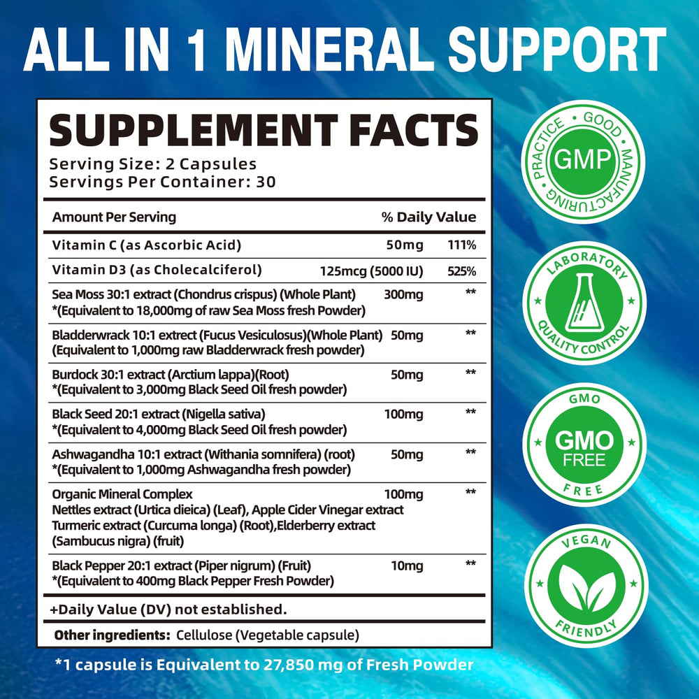 Energy-boosting sea moss capsules with black seed oil and ashwagandha
