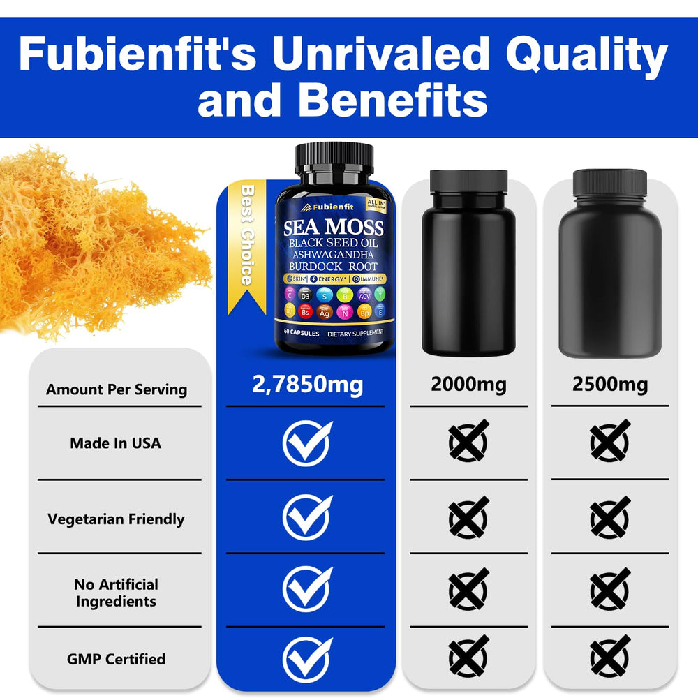 Non-GMO, gluten-free, vegan packaging for sea moss capsules