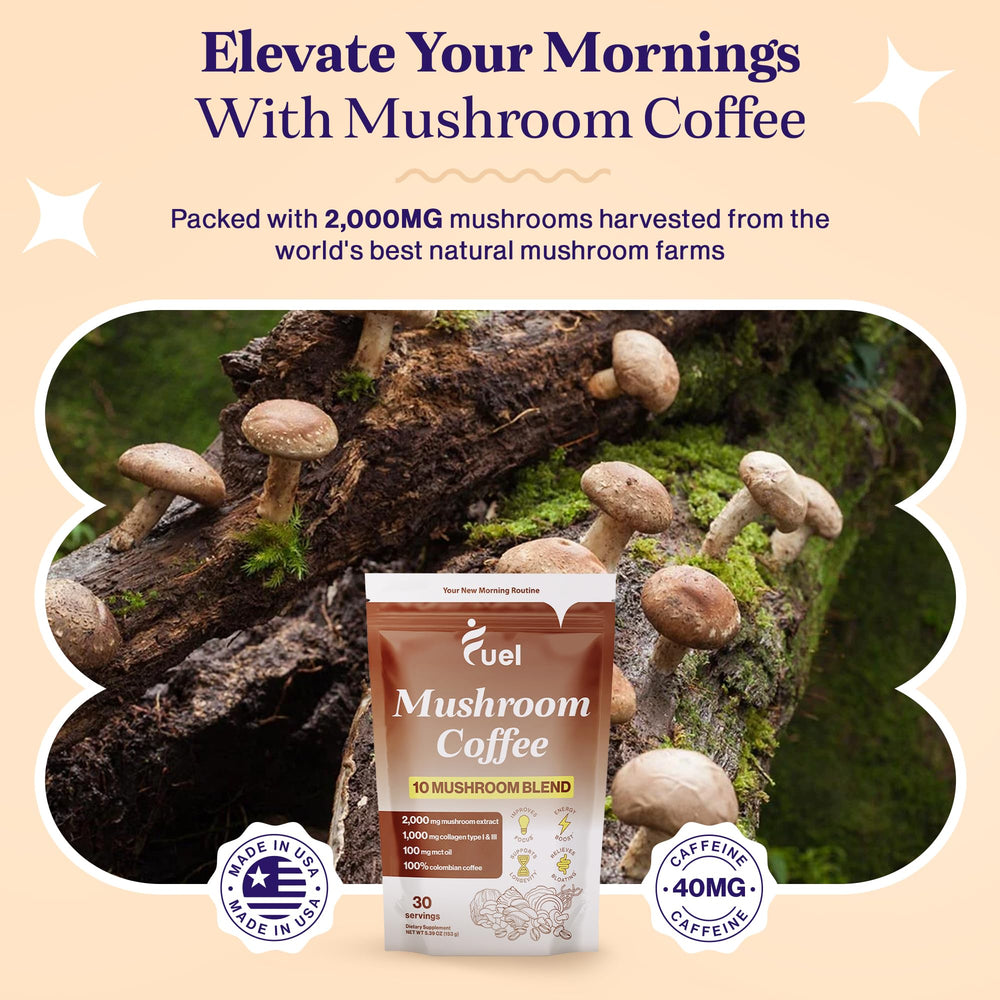 Collagen-enriched mushroom coffee with L-theanine and sea moss