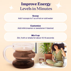 Nutrition and gut health benefits graphic for mushroom coffee