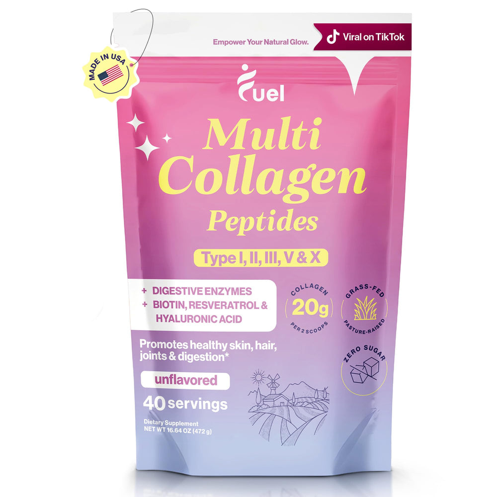 Fuel Multi Collagen Peptides Powder bottle label, unflavored, 9.31oz