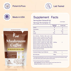 Low caffeine organic instant mushroom coffee with 40 mg caffeine