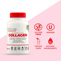 Close-up of Full Life collagen bottle label showing 2,500 mg per serving