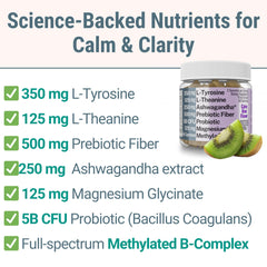 L-Tyrosine and L-Theanine for focus and calm support.