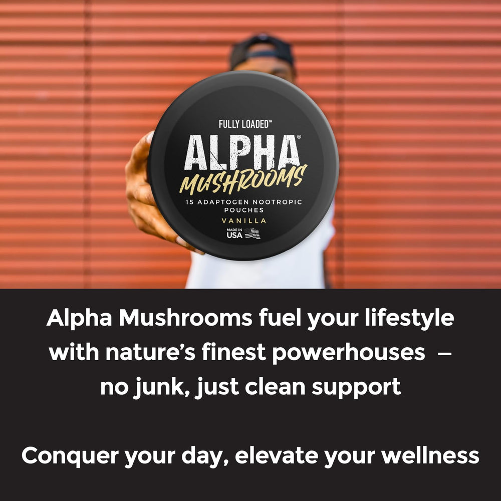 Label close-up on Fully Loaded Alpha Mushroom Vanilla 5-Pack