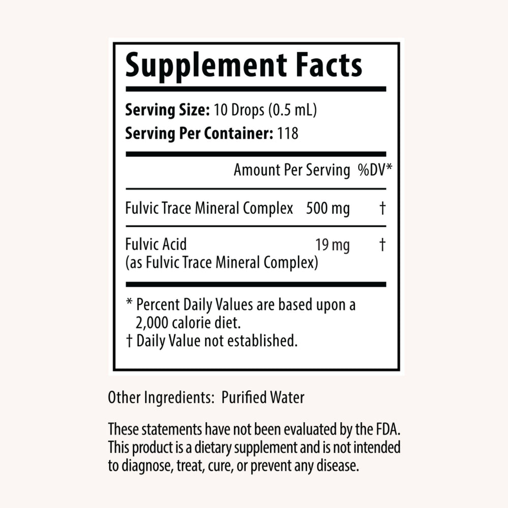 Close-up of fulvic acid mineral drops bottle