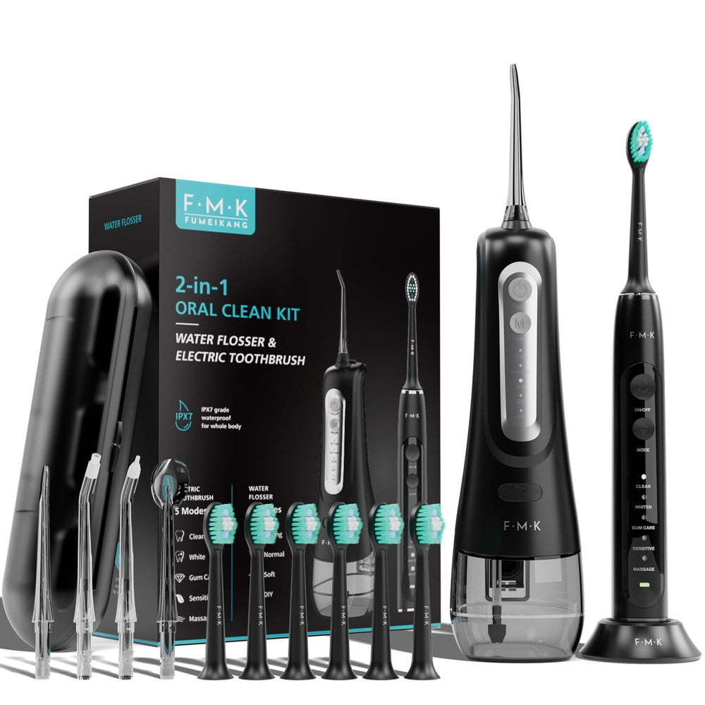 FUMEIKANG 2-in-1 water flosser and electric toothbrush black front view