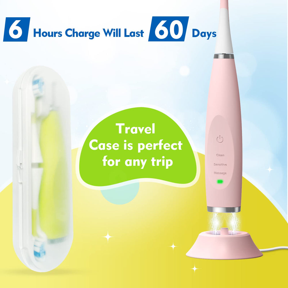 Package contents: toothbrush, charging base, six brush heads, travel case, user manual