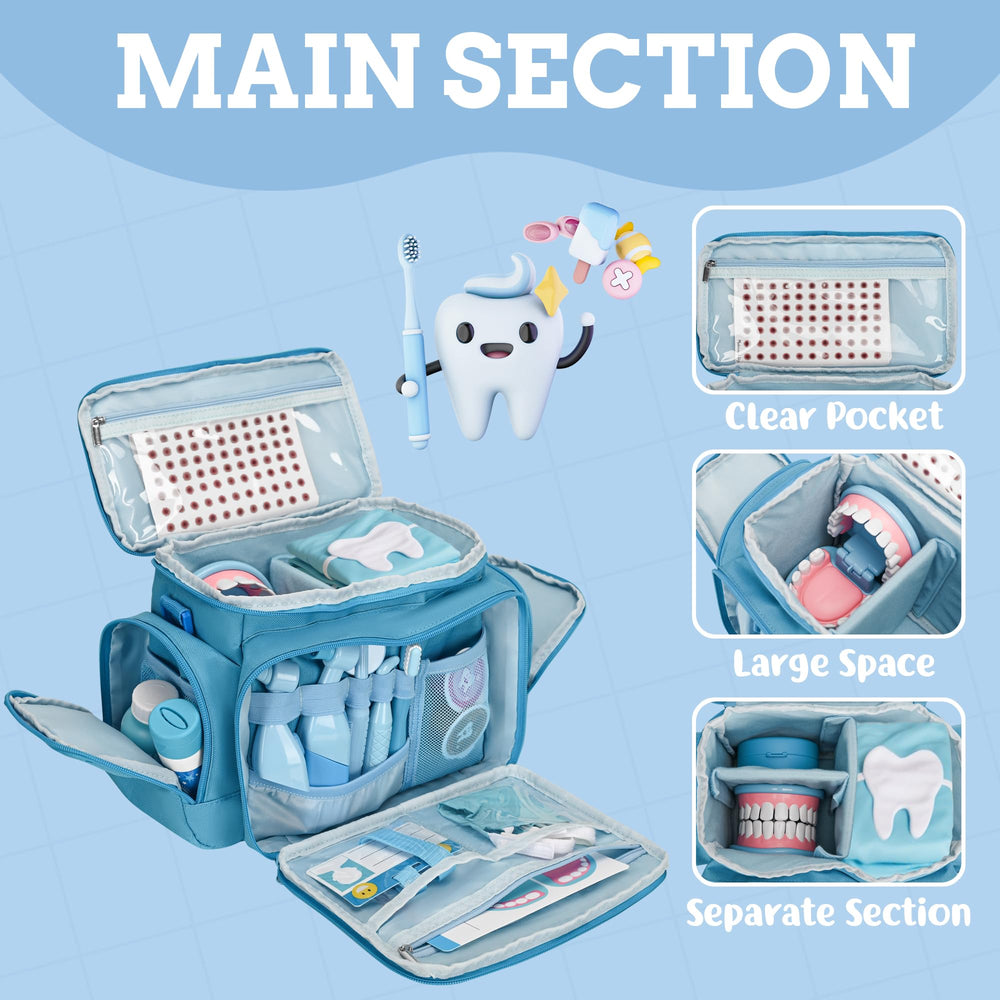 Front view of blue FURIMETY dentist kit bag.