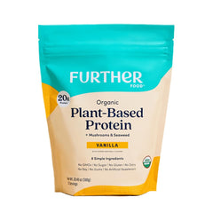 Further Food vanilla vegan protein powder tub for plant-based protein and easy daily shakes