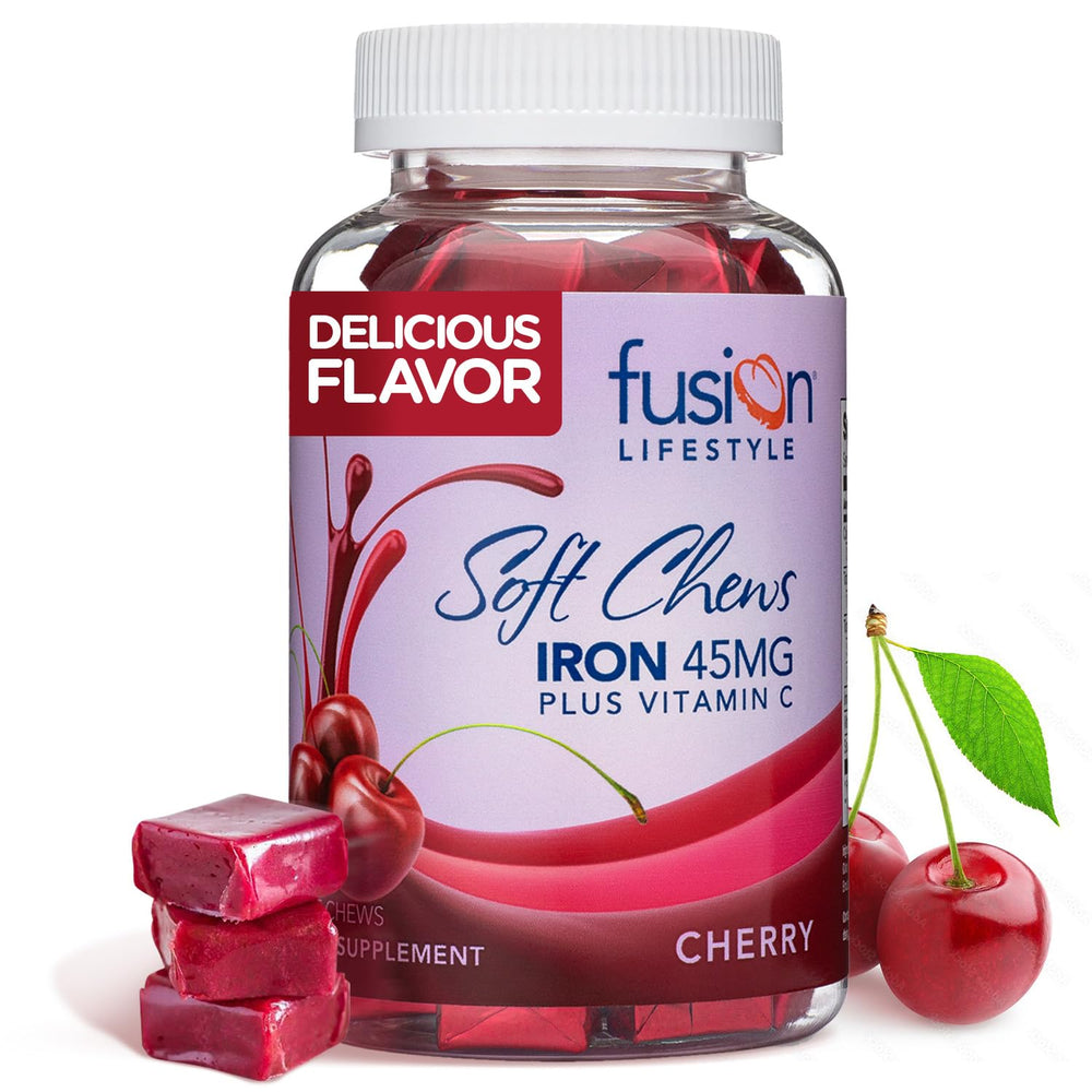 Product front view of Fusion Lifestyle Cherry iron chewables