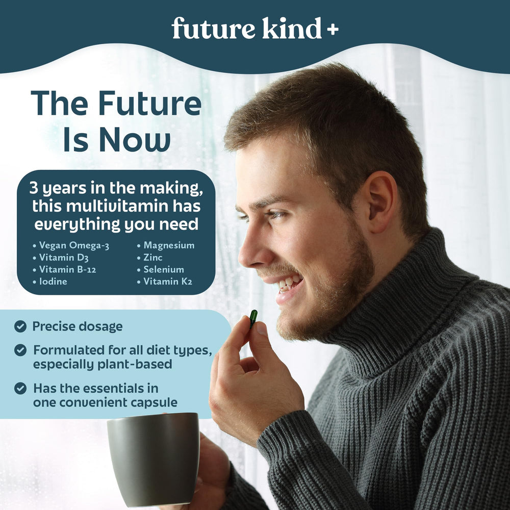 Capsules in a bottle with vegan labeling