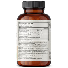 Product label for Futurebiotics Milk Thistle Silymarin Marianum & Dandelion Root