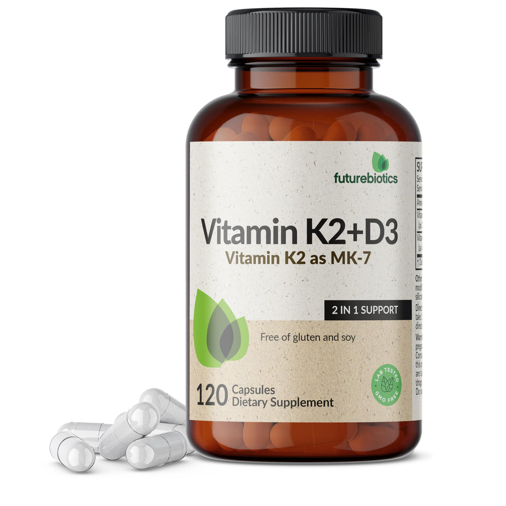 Bottle of Futurebiotics Vitamin K2 MK-7 with D3 supplement