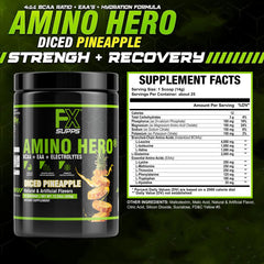 Amino Hero Diced Pineapple flavor packaging showing 25 servings