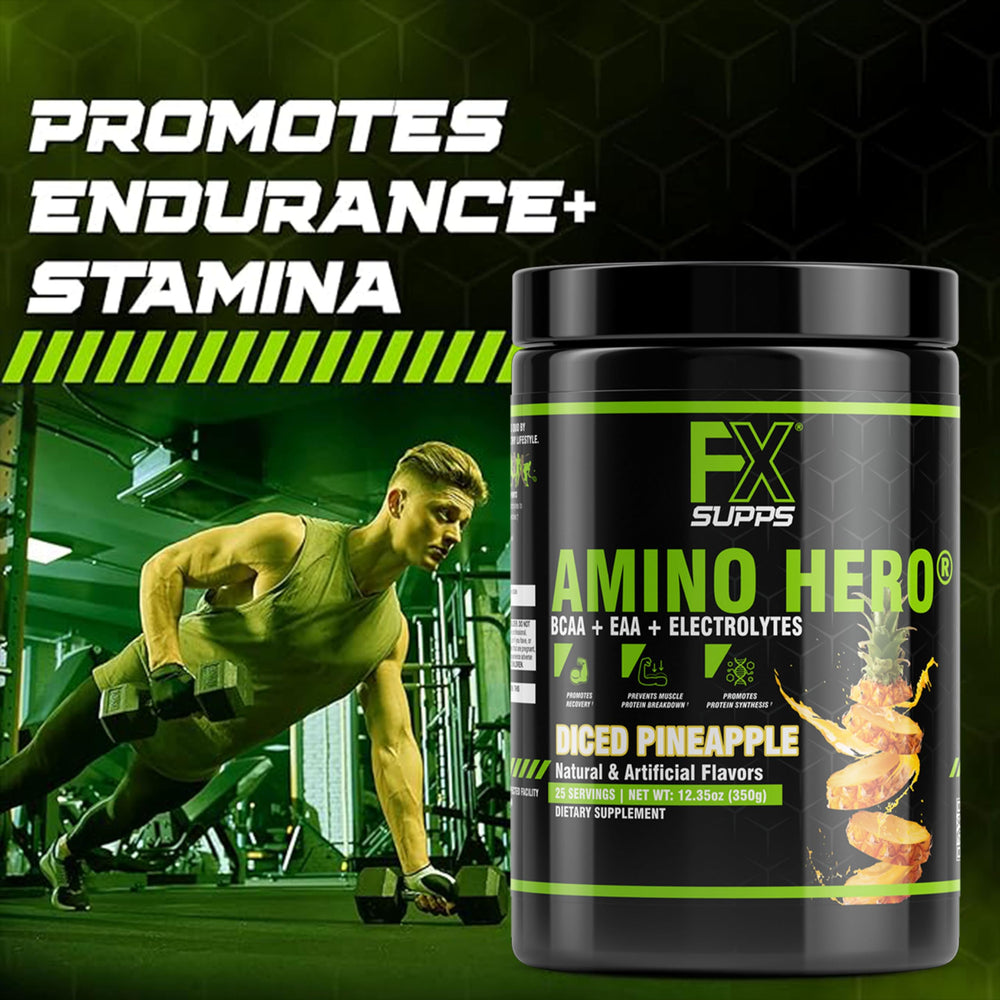 Mixing Amino Hero powder with water in a glass