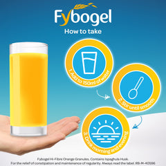 Pouring an orange Fybogel drink into a glass