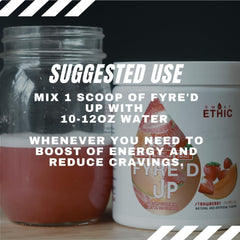 FYRE'D UP pre-workout energy powder being mixed with water