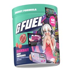 G Fuel Clickbait packaging featuring Cherry Pomegranate label