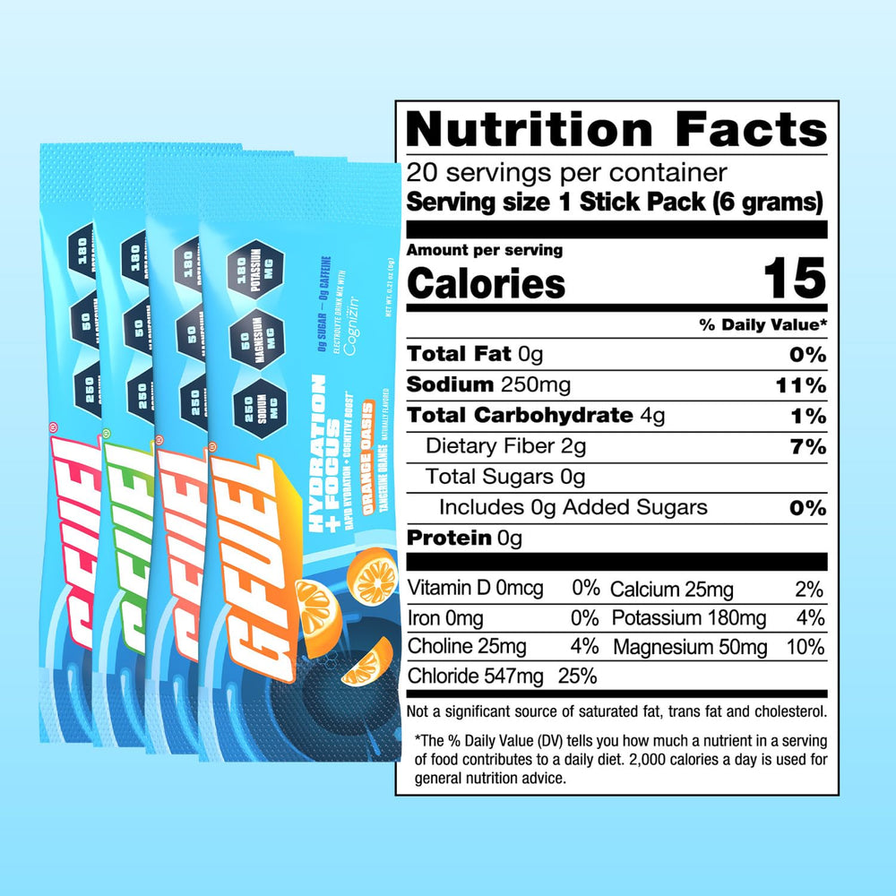 G Fuel Electrolytes on-the-go pouch for quick hydration during travel.