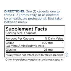 Label highlighting no fillers in GABA 500mg capsules