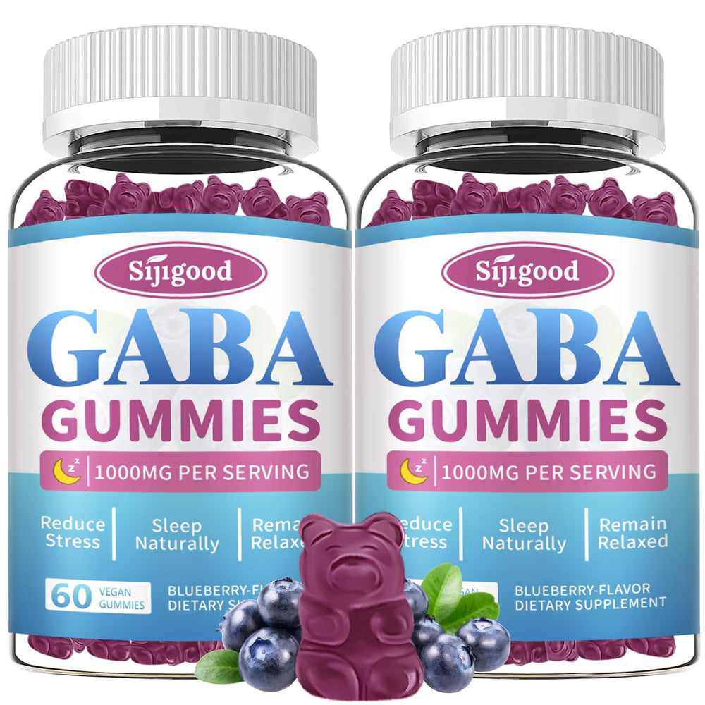 Main product image: 2-pack GABA Gummies bottle with relaxation and Zzz labels.