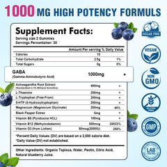 Sugar-free vegan GABA gummies with blueberry flavor.