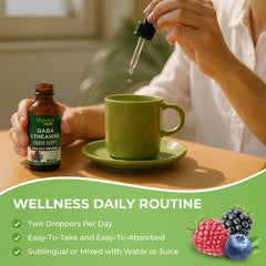 Close-up of berry flavor label on GABA L-Theanine Drops bottle