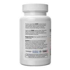 GABA 750mg bottle - back label with supplement facts