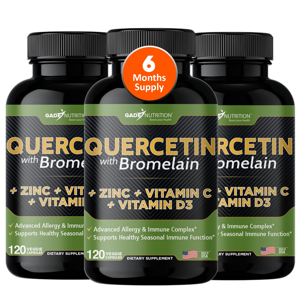 Bottle of Gade Nutrition Quercetin 500mg with Bromelain, Vitamin C, and Zinc
