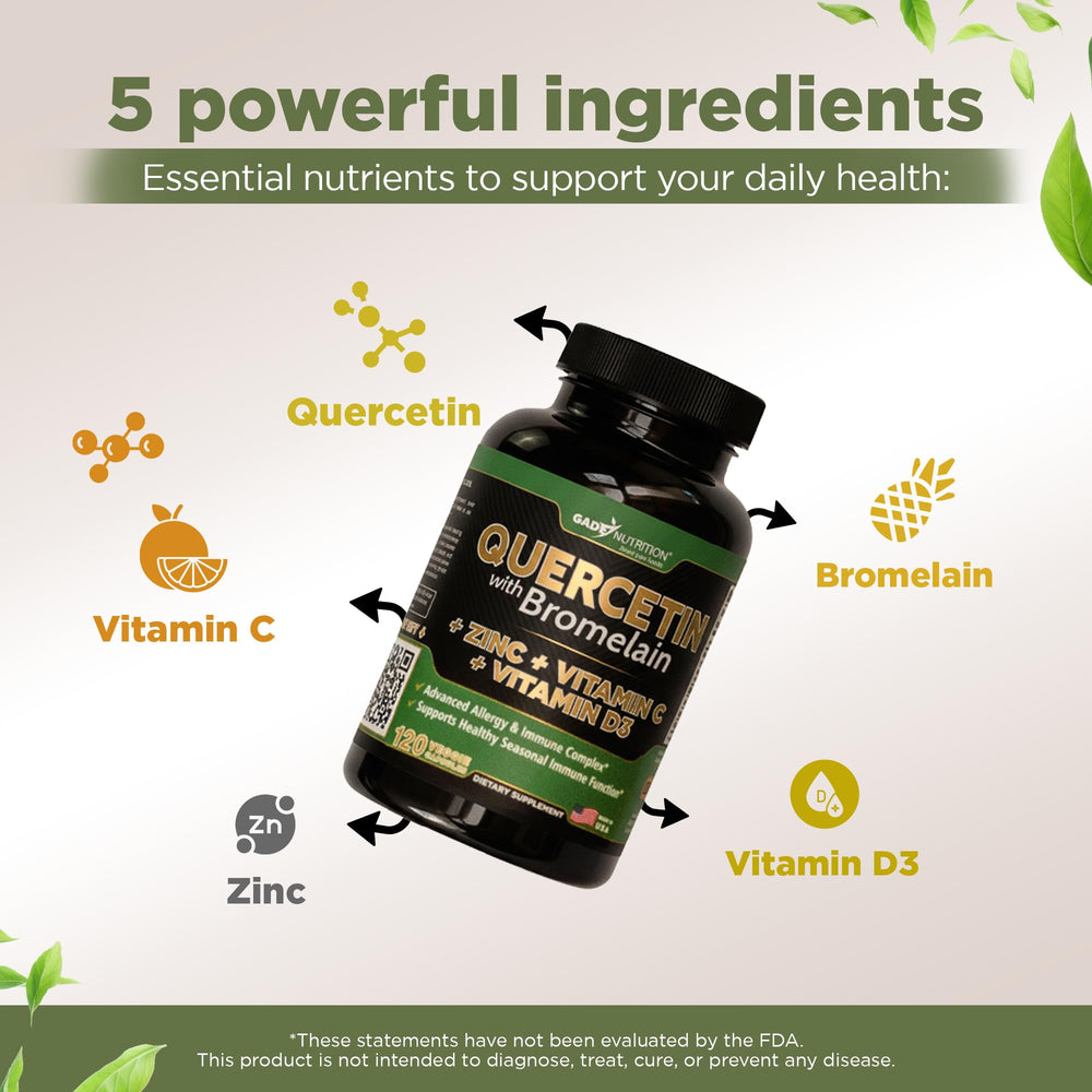 Quercetin 500mg with Vitamin C, Vitamin D3 and Zinc ingredients