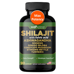 Bottle of Gade Nutrition Shilajit capsules with Ashwagandha