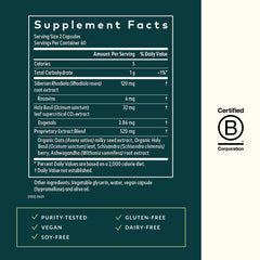 Herbs in formula: ashwagandha, holy basil, rhodiola rosea, schisandra
