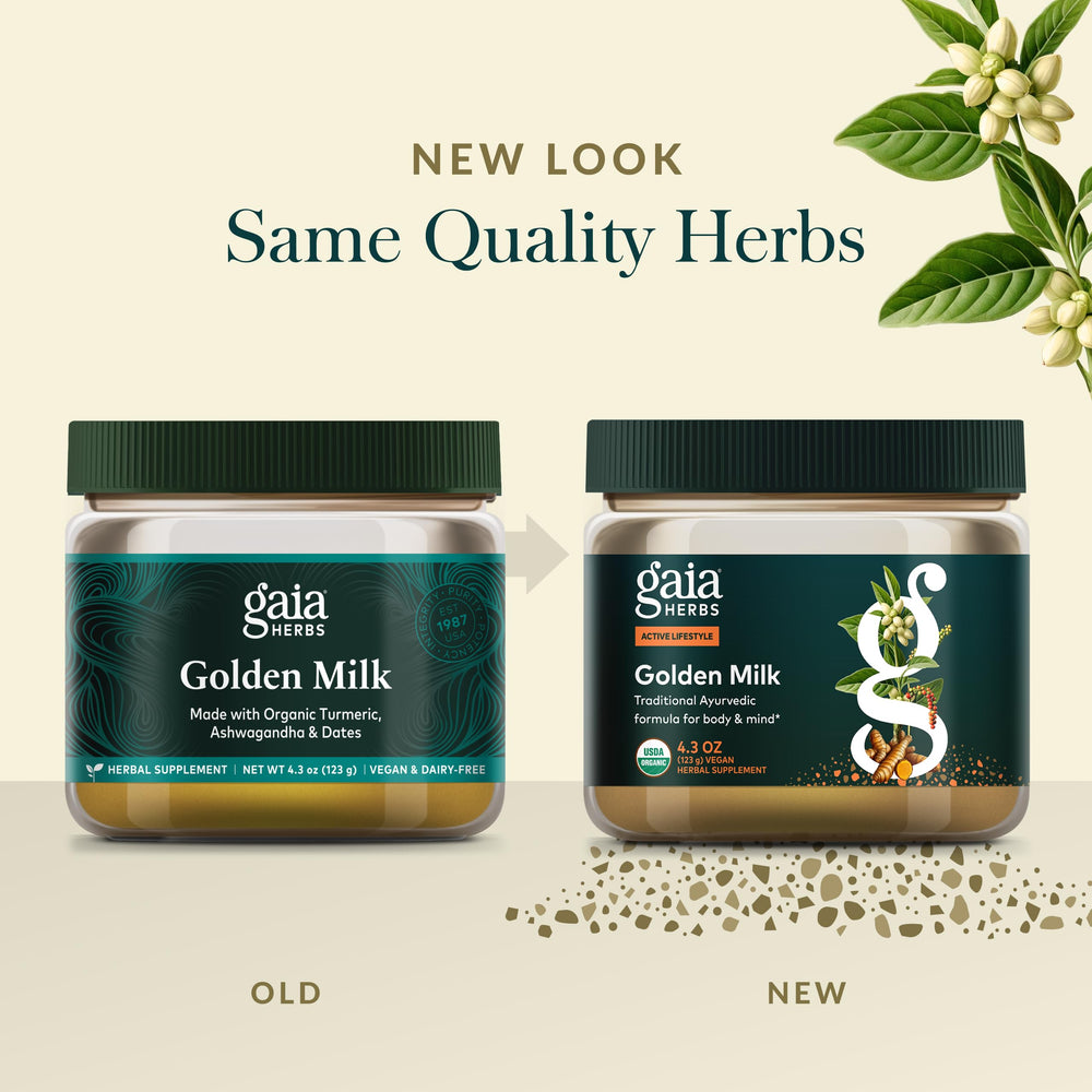 Vegan gluten-free dairy-free and soy-free label on Golden Milk powder