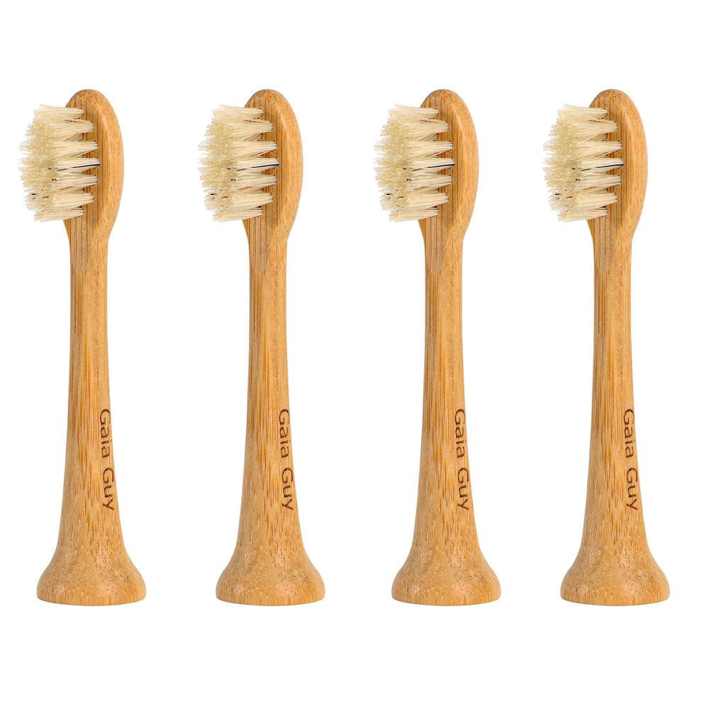 Gaia Guy Bamboo & Boar Bristle Toothbrush Head 4-Pack – natural bamboo body