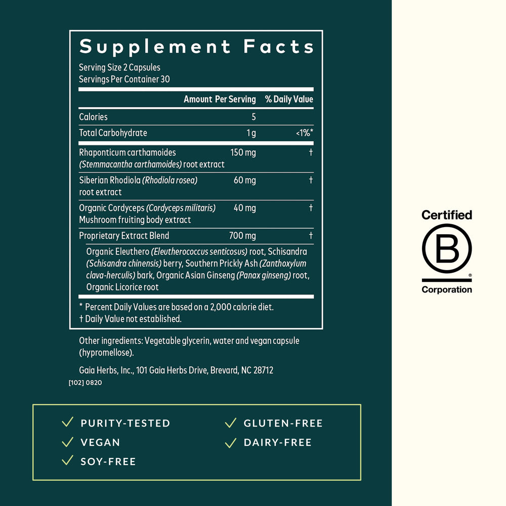 Gaia Herbs Jump Start packaging showing 60 vegan liquid phyto-capsules