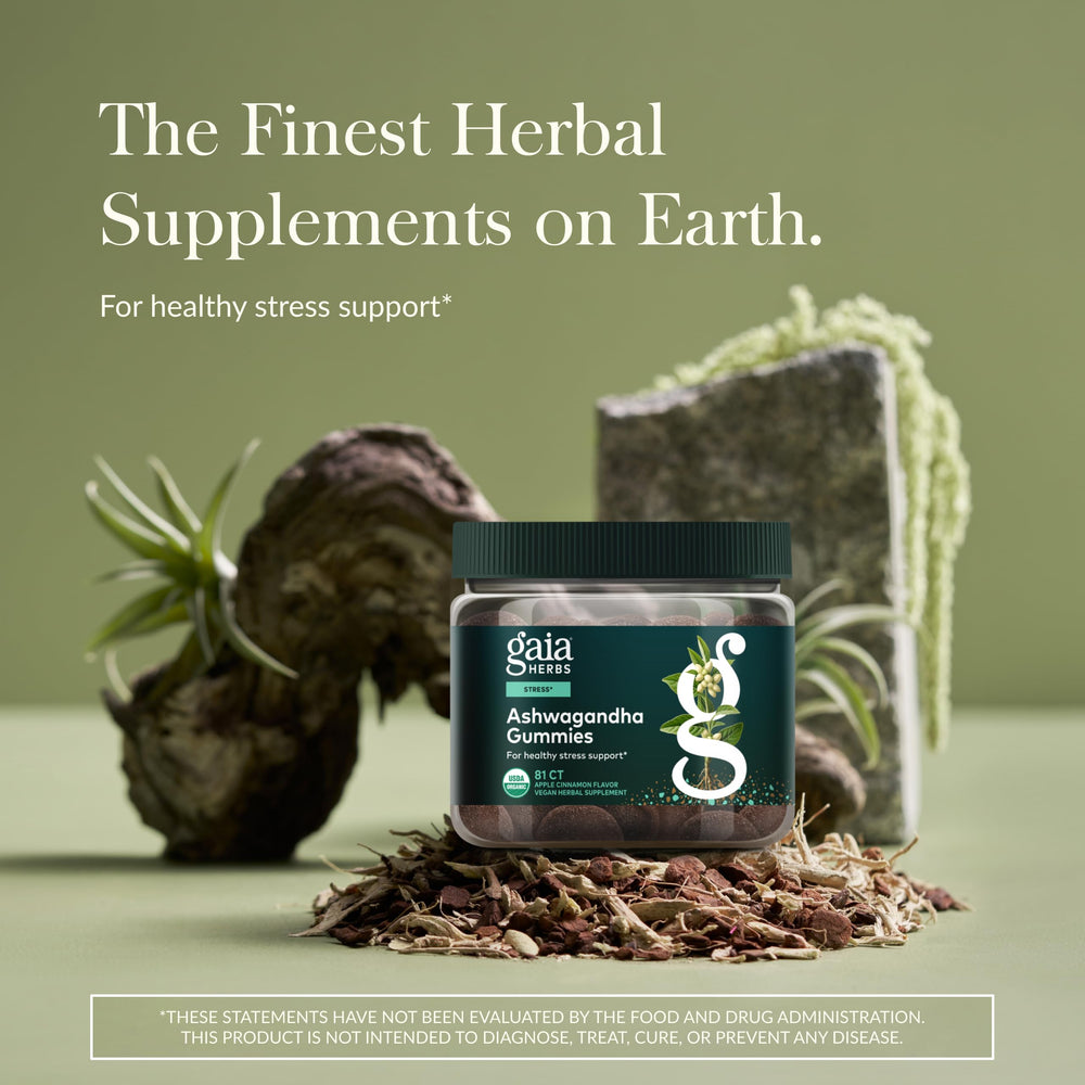 Illustration of Gaia Herbs Ashwagandha Gummies for stress support