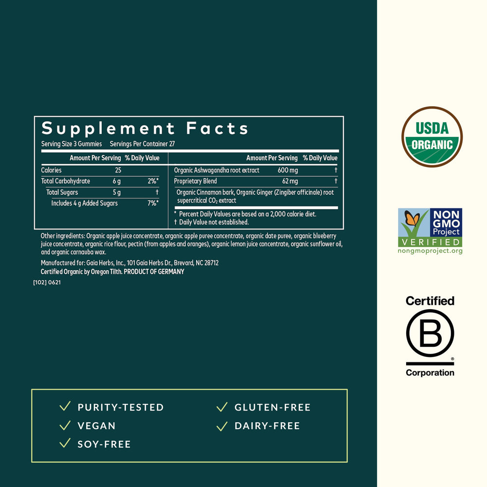 Label indicating 6 grams of ashwagandha per serving