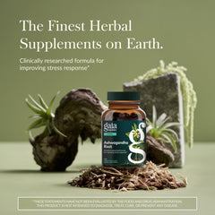 Close-up of Gaia Ashwagandha Root Liquid Phyto-Caps bottle