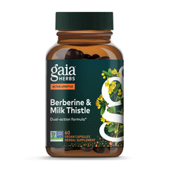 Bottle of Gaia Herbs Berberine & Milk Thistle vegan capsules