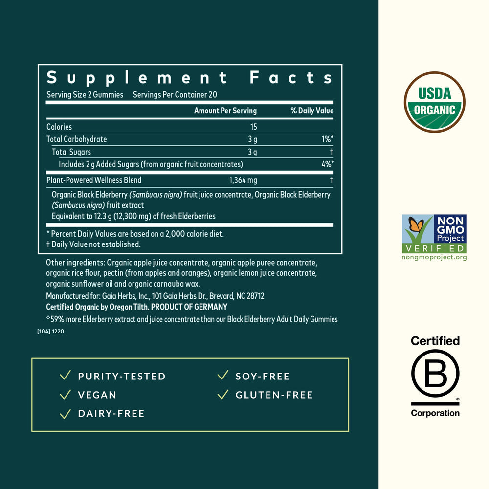 Organic elderberry blend and fruit-sweetened gummies