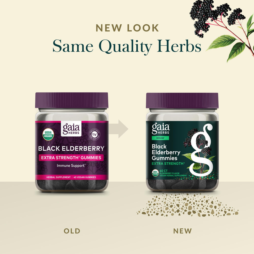 Gaia Herbs logo with elderberry imagery