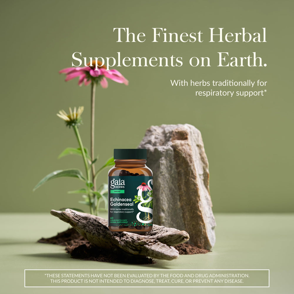 Close-up of Gaia Herbs Echinacea Goldenseal bottle
