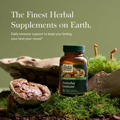Close-up of Gaia Herbs Everyday Immune Mushrooms & Herbs capsules