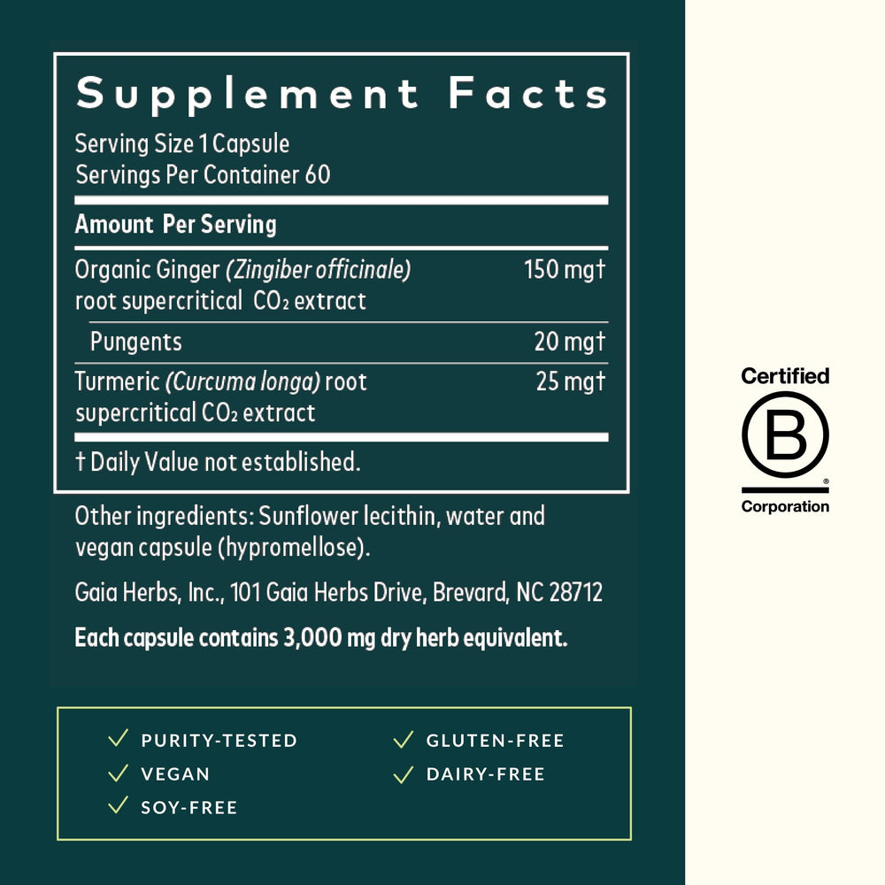 Organic ginger root and turmeric root ingredients