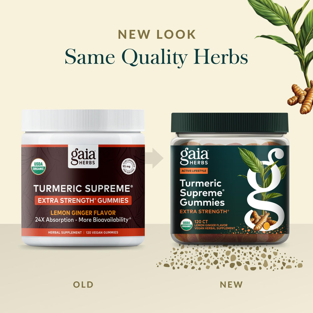 Gaia Herbs gummies styled on kitchen counter suggesting daily routine