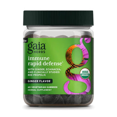 Front view of Gaia Herbs Organic Immune Rapid Defense Gummies bottle