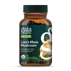 Gaia Herbs Lion's Mane bottle label on white background
