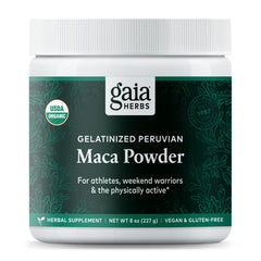 Gaia Herbs Maca Powder 8 oz container on white