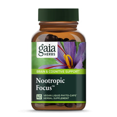 Gaia Herbs Nootropic Focus bottle with 40 liquid phyto-capsules